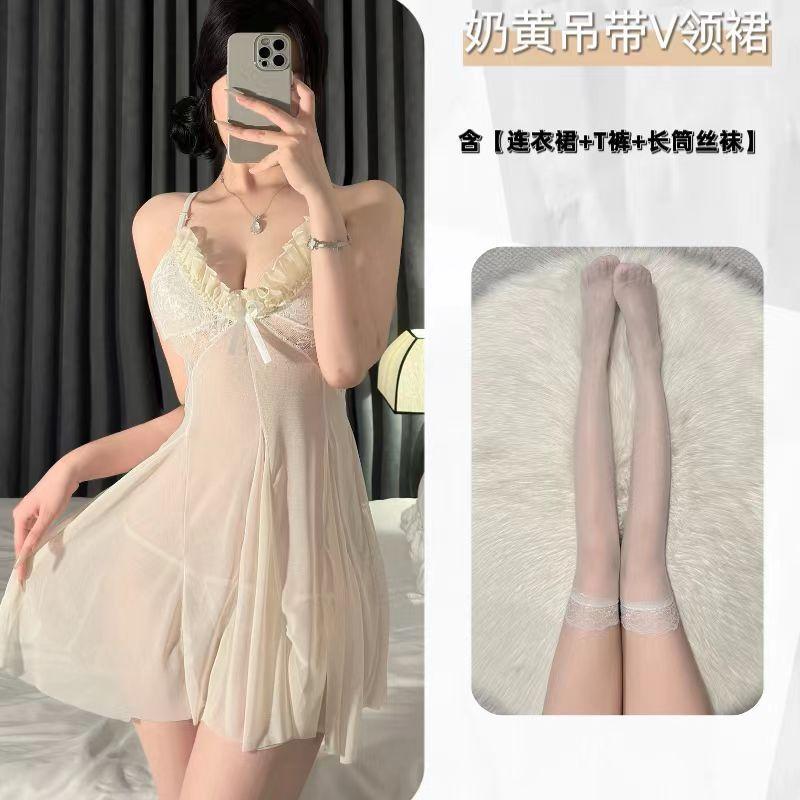Сексуальное платье на подтяжках Красивая спина Домашняя одежда Чистая перспектива Кружево Сексуальное нижнее белье Соблазнение Маленькая грудь Униформа