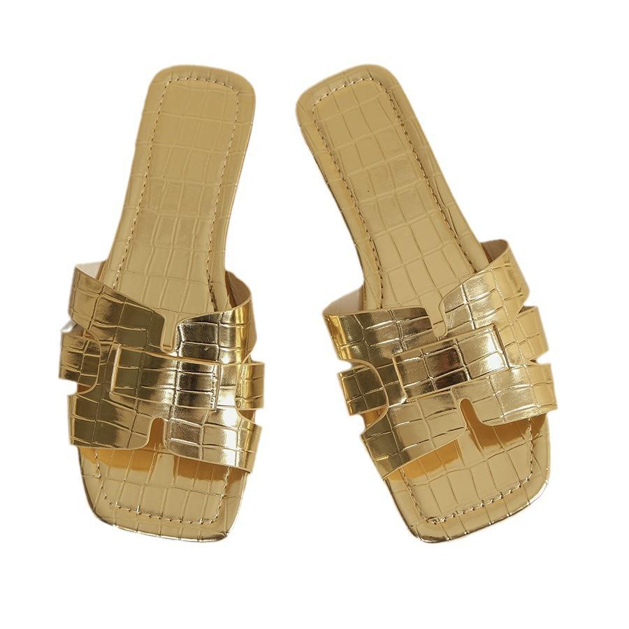 2025 Шлепанцы с квадратным носком и плоской подошвой Африка Внешняя торговля Дышащие домашние тапочки Женские повседневные сандалии Женские тапочки