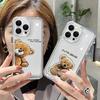 Cute Peeking Teddy Bear Clear Pattern Design Protective Cover for iPhone 17 16 15 14 13 12 11 16E Series Pro Max Plus