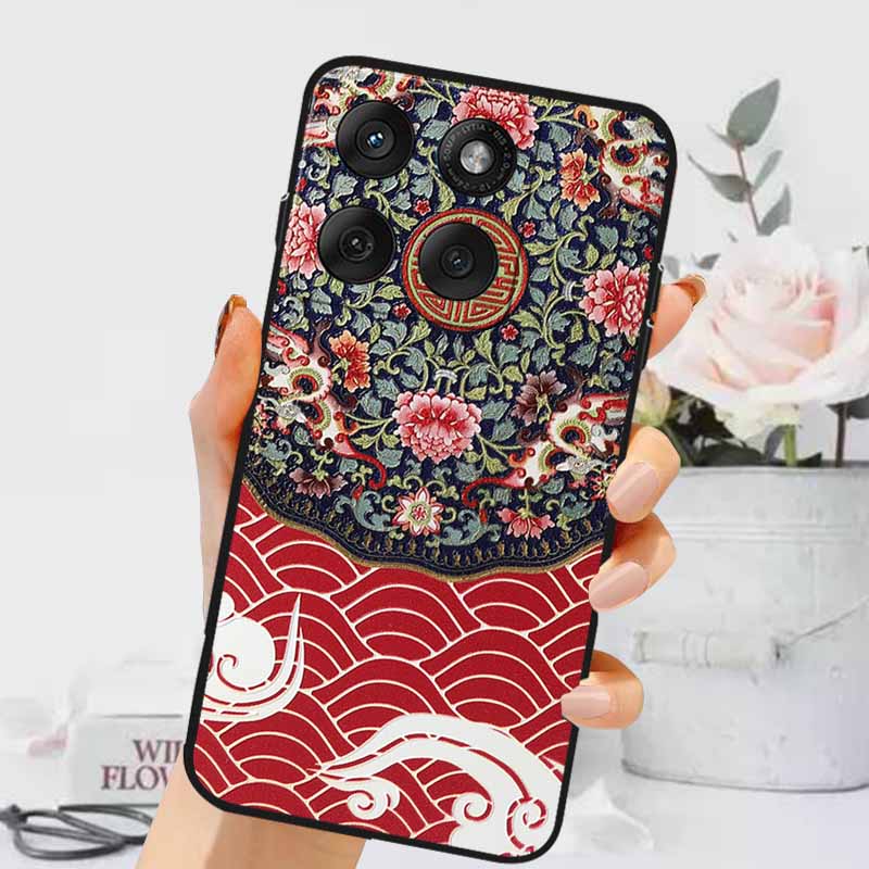 3D Тисненые Чехлы Для Edge 60 Fusion / Edge 60 Pro Рельефные Тисненые Ретро Силиконовая Задняя Крышка Для Edge 60 Stylus Черный Funda 60 Pro