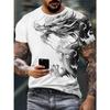 Summer Round Neck 3D Dragon Pattern Print Top Fashionable Casual Short Sleeved Men's T-shirts