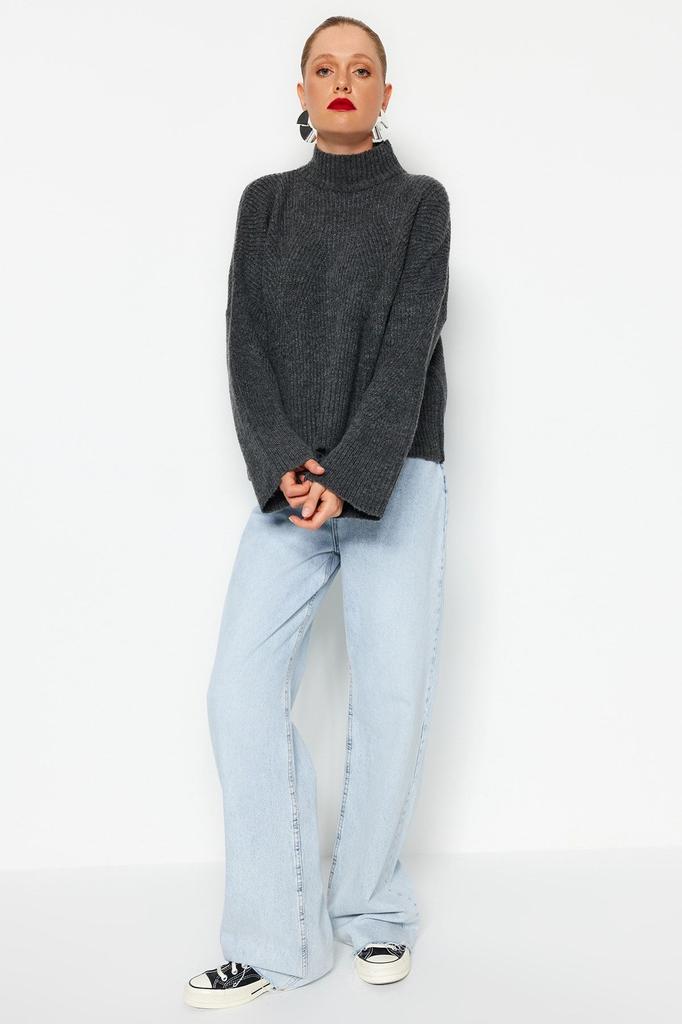 Women's Elegance Style Sweater Stone Soft Textured Basic Knitwear Sweater