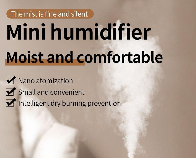 Мини-увлажнитель воздуха USB для домашнего использования, чтобы повысить влажность воздуха и уменьшить сухость кожи, ночник, бесшумный, портативный, настольный, маленький