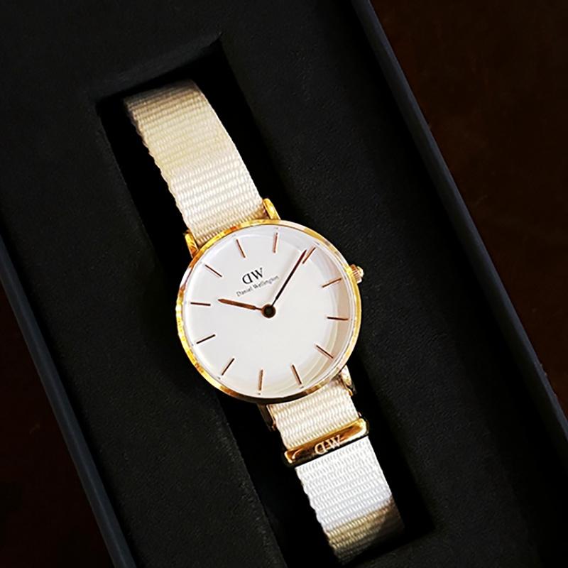Daniel Wellington Watches for women, watches, quartz movement, canvas nylon fabric strap, white dial, women's watch, 30 meters waterproof DW00100313-3
