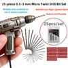Набор из 25 шт. ручных дрелей, спиральные сверла, 0,5-3 мм, 25 микро-сверл(за исключением ручных дрелей), Сверла по быстрорежущей стали, Спиральные сверла с круглым хвостовиком
