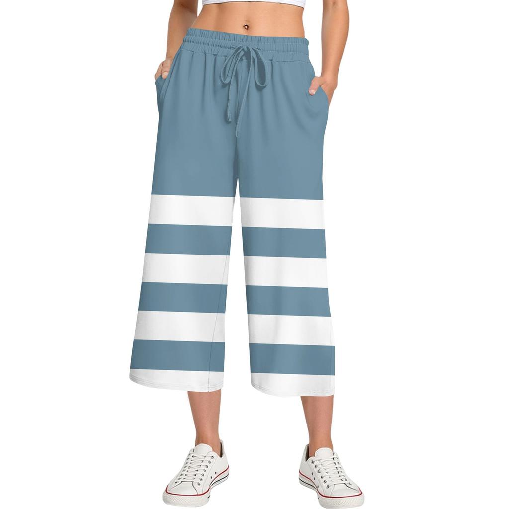 Женские летние повседневные спортивные брюки с высокой талией и принтом, укороченные брюки свободного покроя