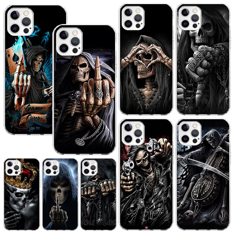 Grim Reaper Skull Skeleton Phone Case For Iphone 17 Air 16 15 Plus 16E 14 Pro Max 13 Mini 12 11 7 8 SE Fundas Soft Back Cover 17
