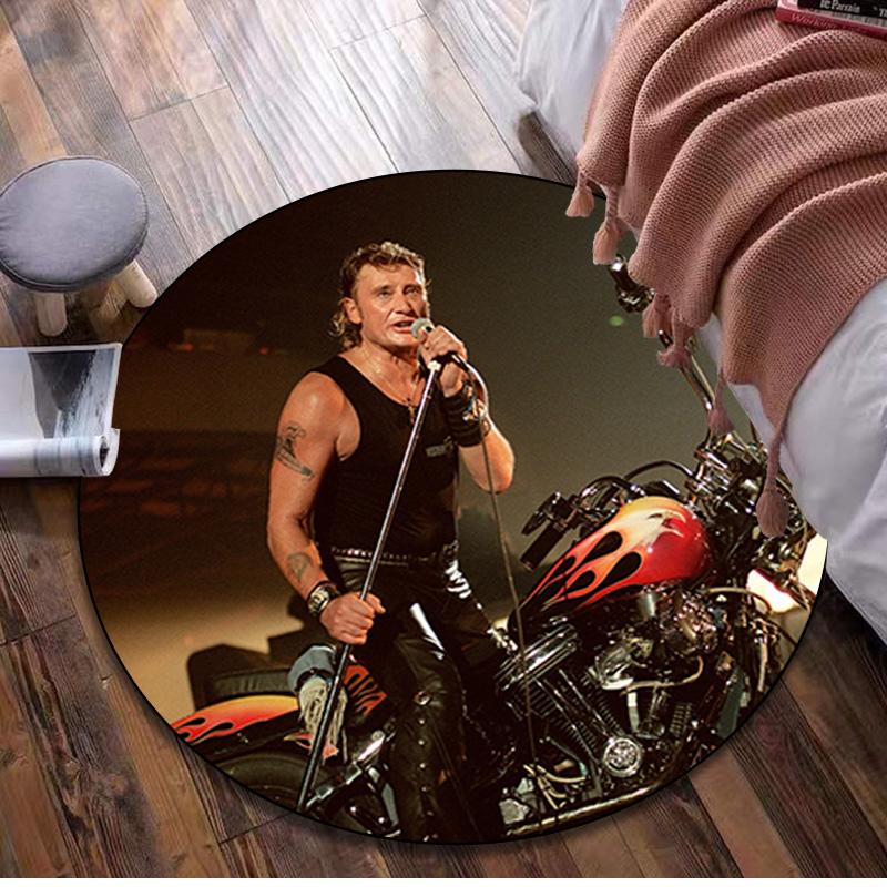 1Pc Johnny Hallyday Circular Print Rug - home decoration Carpet For Living Room Bedroom Flooring Computer Chair Area Rug