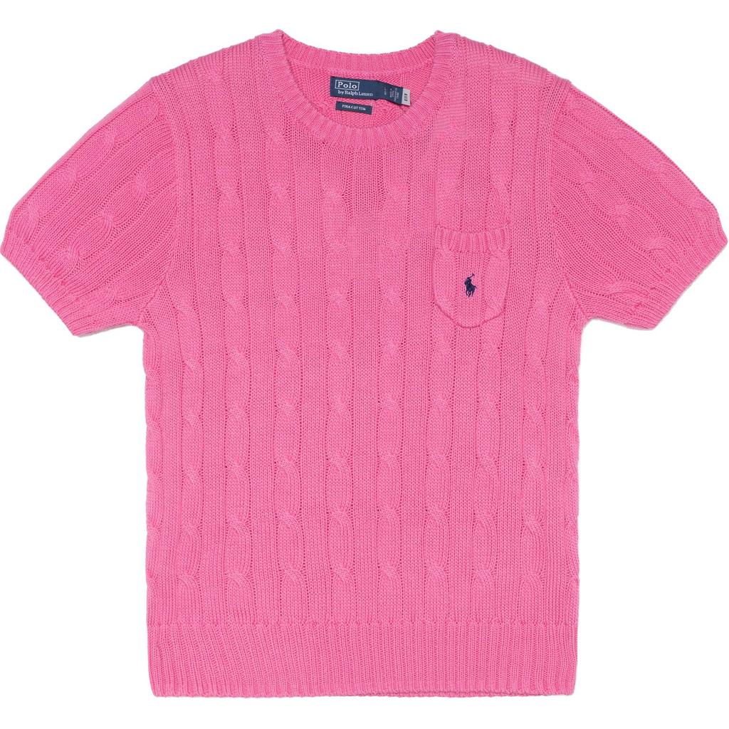 Polo Ralph Lauren SS23 Однотонный повседневный трикотажный топ с круглым вырезом и короткими рукавами для женщин, розовый WMPOSWENC020682-650