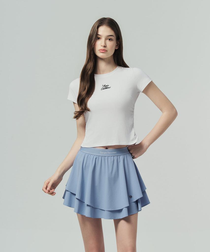 SERGIO TACCHINI W Футболка с коротким рукавом, узкого кроя, с воротником-стойкой и завязками-лентами (белый)