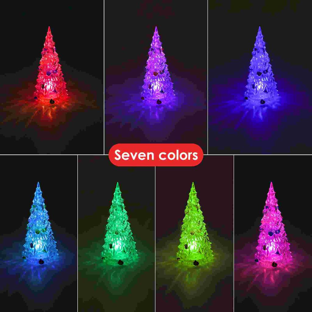 Настольные рождественские елки со светодиодной подсветкой, рождественские декоративные акриловые украшения, меняющие цвет фигурки