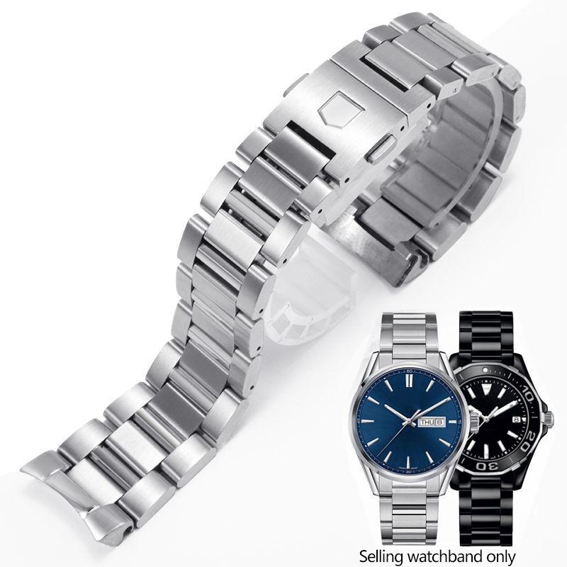 ONENew 22мм 24мм Сплошной браслет из нержавеющей стали Серебристый Черный Изогнутый конец для часов TAG heuer Cal-era Мужские ремешкиMN
