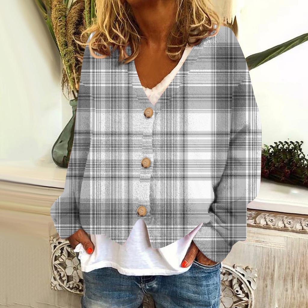 Women's Fashion Short Jacket Casual Long Sleeve Plaid Print Single Breasted Plush Top
