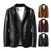 Мужская куртка с лацканами, длинный рукав, однобортное пальто из искусственной кожи с карманами, свободный крой, однотонная верхняя одежда