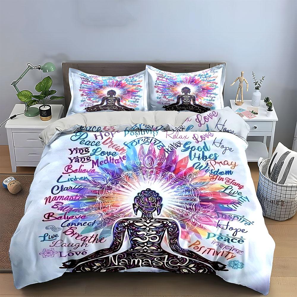 Namaste Yoga Meditation Design Bedding Duvet Cover Set Duvet Cover Pillowcases (1*Duvet Cover 2*Pillowcases, without duvet insert)