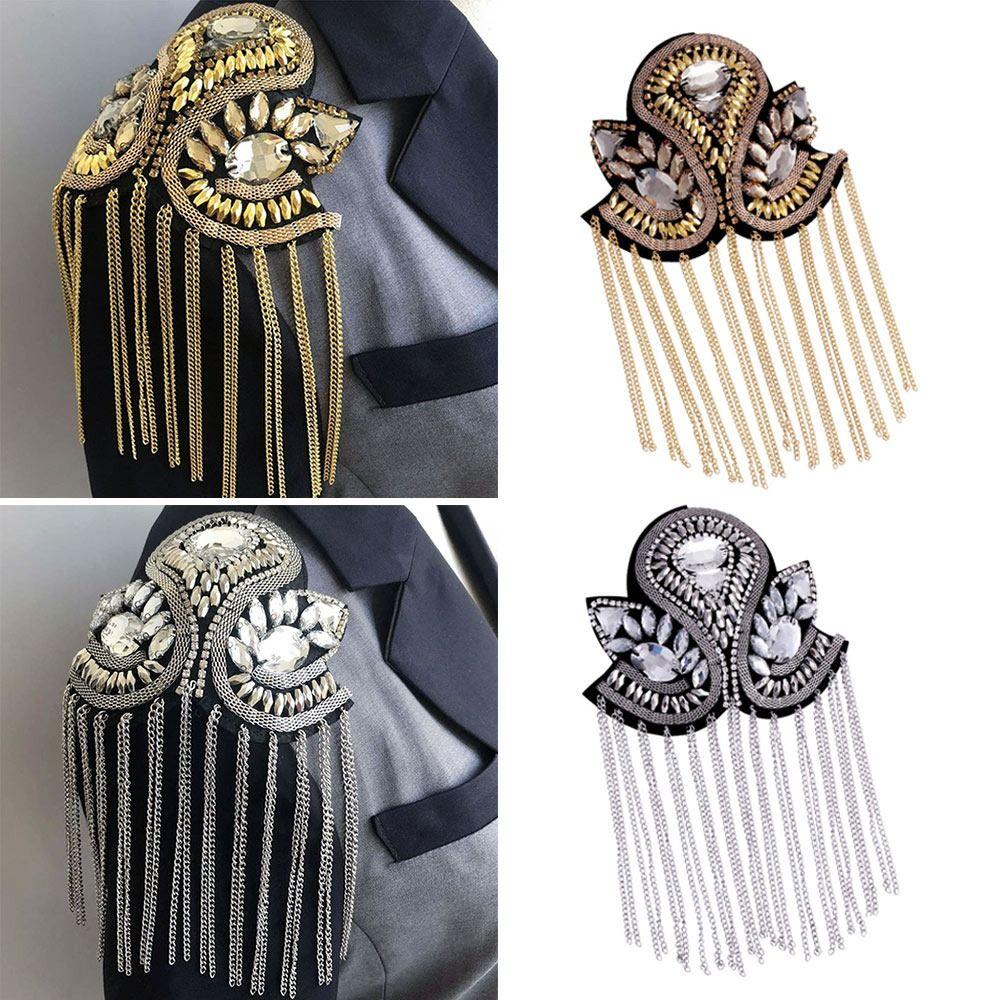 Long Chain Tassel Epaulette Rhinestones Shoulder Jewelry Delicate Shoulder Brooch Men Women