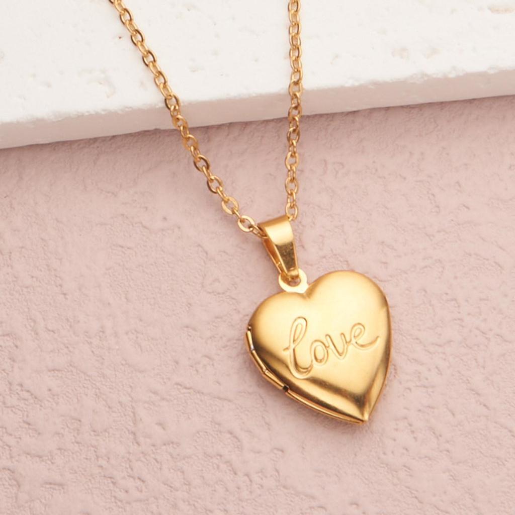 Stainless Steel Silver & Gold Women's Heart Photo Frame Locket Necklace