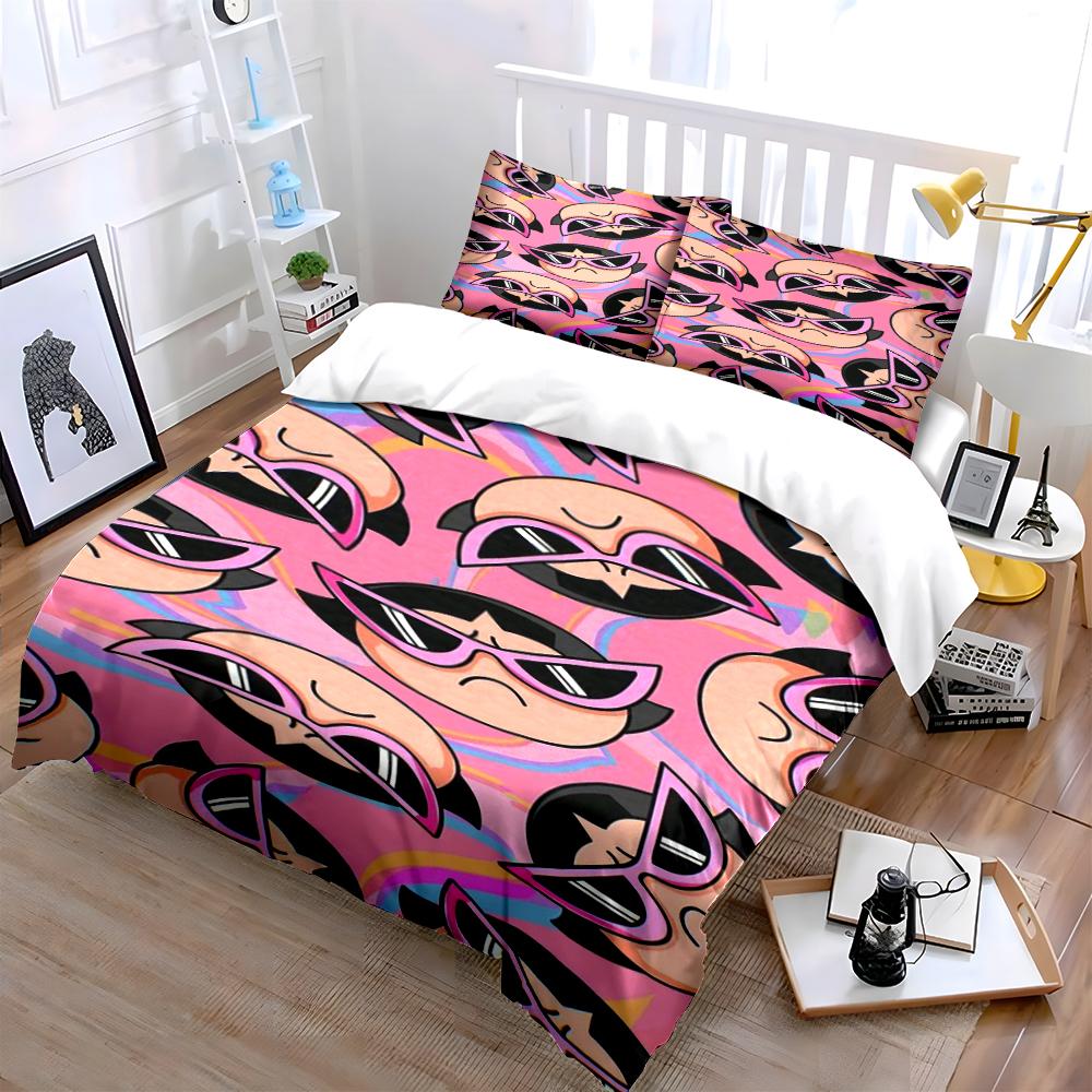 Pink Cartoon Character Bedding Set Bedding set (1 duvet cover, 2 pillowcases, duvet not included)