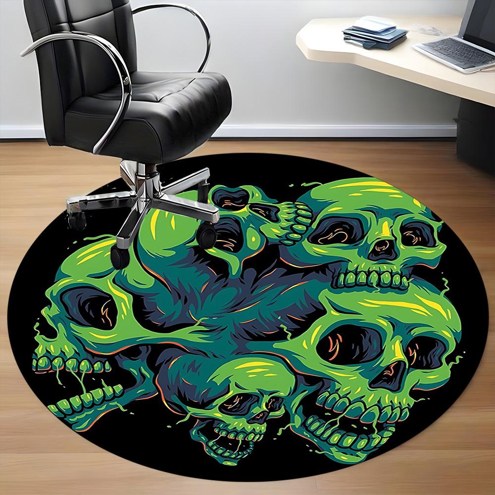 1pc Skull Heads Office Round Area Rug, Indoor Mat Suitable For Office, Under Office Chairs Bedroom Living Room Home Decor, Room Deco