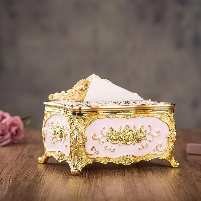 Роскошная золотая коробка для салфеток, шикарный держатель для салфеток, органайзер для домашнего декора в отеле, европейский стиль, коробка для салфеток для гостиной, прикроватная тумбочка для хранения салфеток
