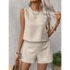 Женский однотонный простой модный повседневный комплект из топа без рукавов и шорт