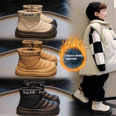 Зимний Горячий Стиль Плюс Бархат Детская Мода Однотонные Теплые Хлопковые Ботинки с Мягкой Подошвой для Мальчиков и Девочек