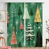 2pcs,2D plane printing Curtain Popular Festive Green Christmas Trees Snowflakes Polyester Woven (without rod) Decorations