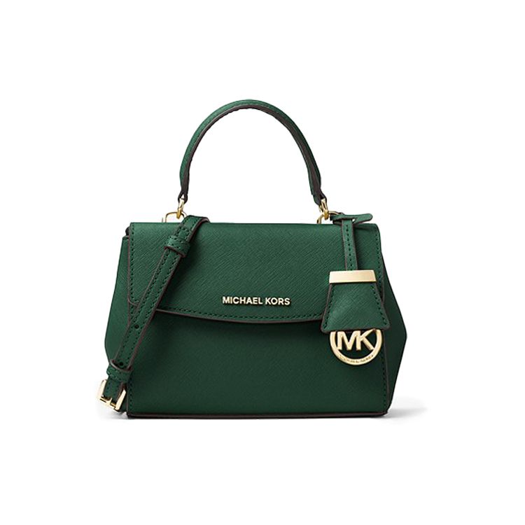 Michael Kors MK Ava Винтажный Логотип Сумка на плечо через тело с клапаном Кожаная Мини Сумка Женские сумки Темно-Зеленый 32F5GAVC1L-MOSS