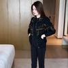 2024 Autumn/Winter Petite Versatile Plaid Denim Jacket with Plus Velvet for Women