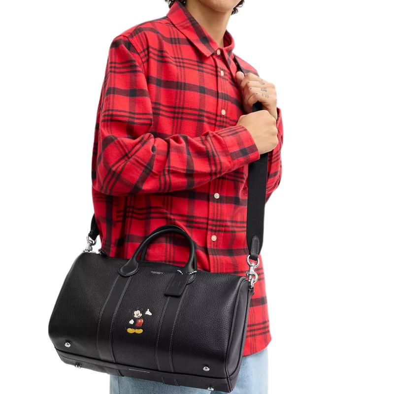 COACH Disney/Disney Joint Model 34 Mickey Mouse Compass Bag Calfskin Handbag Large Women's Black