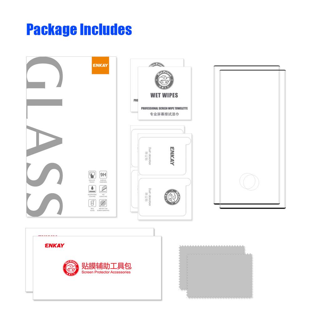 ENKAY HAT PRINCE 2PCS/Set Tempered Glass Film for Samsung Galaxy S23 Ultra 3D Curved Side Glue HD Full Screen Protector Support Fingerprint Unlock