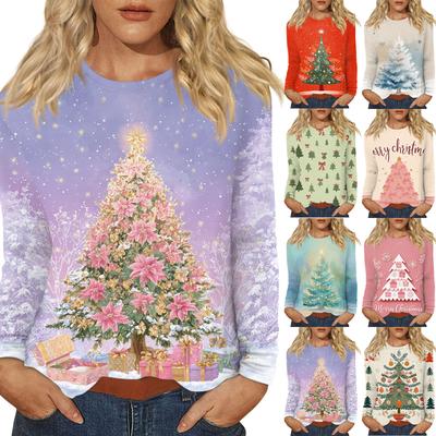 Женский повседневный топ с длинным рукавом и принтом, с круглым вырезом