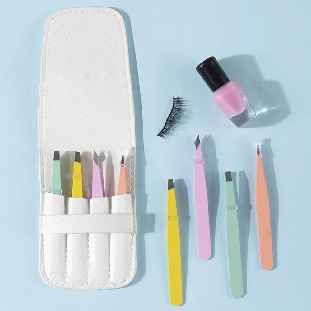 Пинцеты для бровей со скошенными кончиками против отпечатков пальцев, цветные, для удаления тонких волосков, для удаления волос на лице