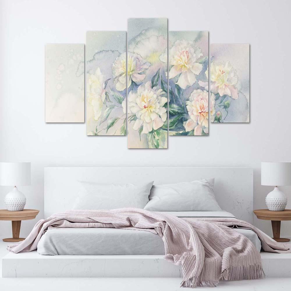 Feeby Five piece picture canvas print, White flowers bouquet