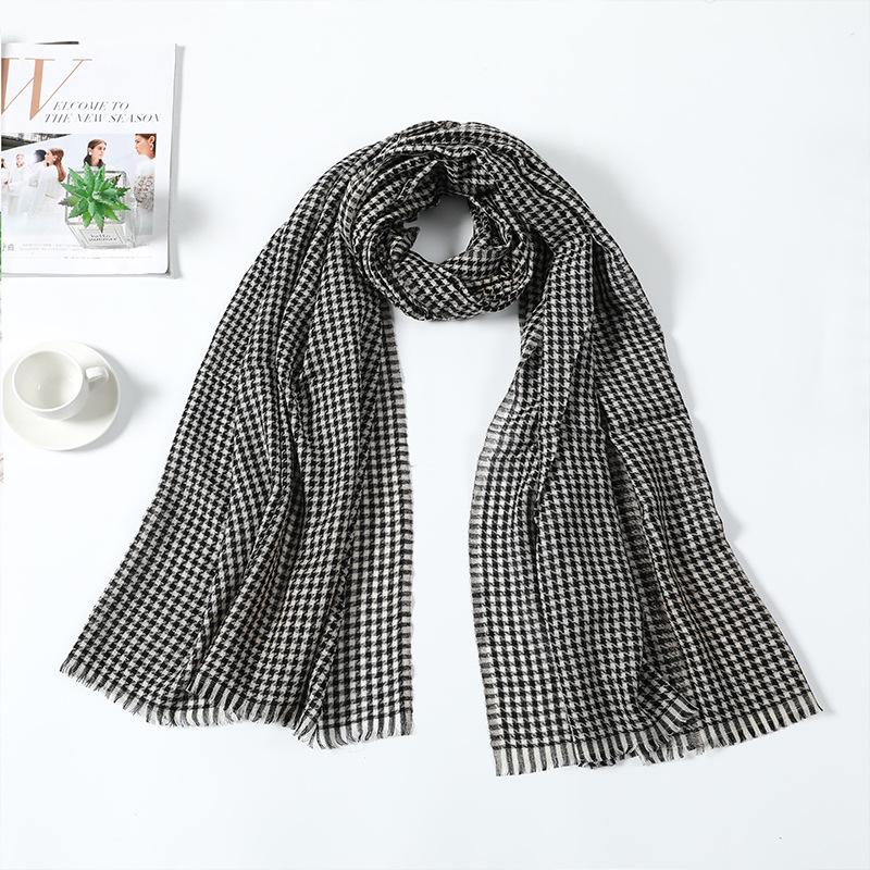 Black and White Wool Scarf Women's Autumn and Winter Long Versatile Thickened Dual-purpose Shawl Grid