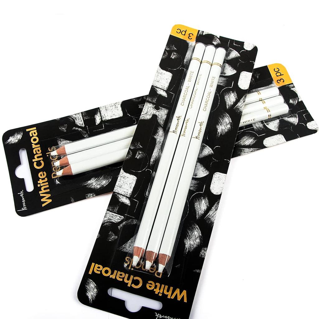Набор белых угольных карандашей Brusarth Professional Набор из 3 белых карандашей для набросков и выделения - Рисование, Эскизирование, Штриховка, Растушевка,