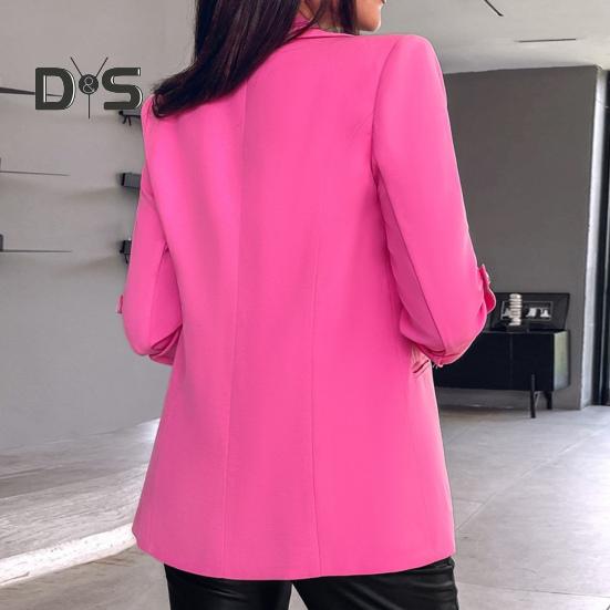 Women Suit Coat Autumn Winter Long Sleeved Cardigan Coat Casual Lapel Solid Color Suit for Business Daily Wear