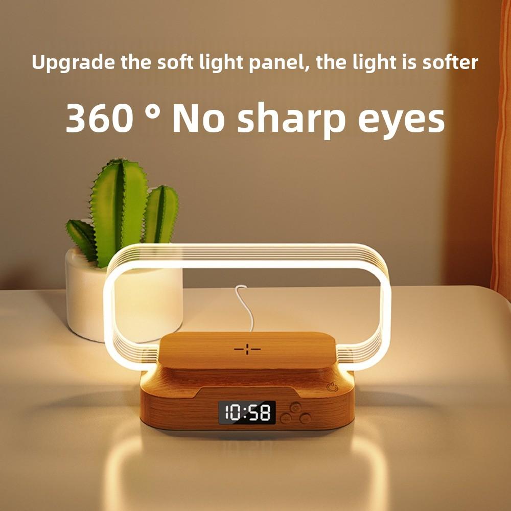 15W Mobile Phone Wireless Fast Charging Touch Night Light Solid Wood Clock Bedroom Bedside Table Lamp