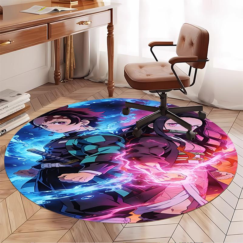 Demon Slayer Pattern Round Rug, Indoor/Outdoor Mat, for Picnic, Gameroom, Bedroom, Office, Living Room, Home Decor Carpet, Birthday Gift
