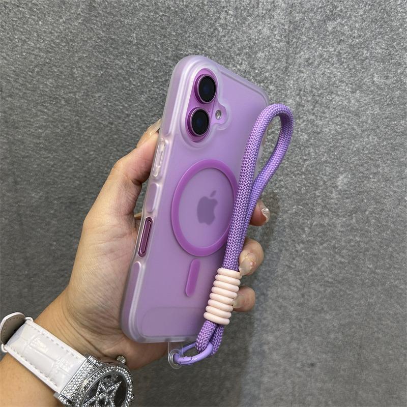 Контрастные конфетные цвета для чехла с ремешком на запястье для For Iphone 16 14 1 Pro Max Plus 13 12, шнурок, матовый жесткий противоударный чехол