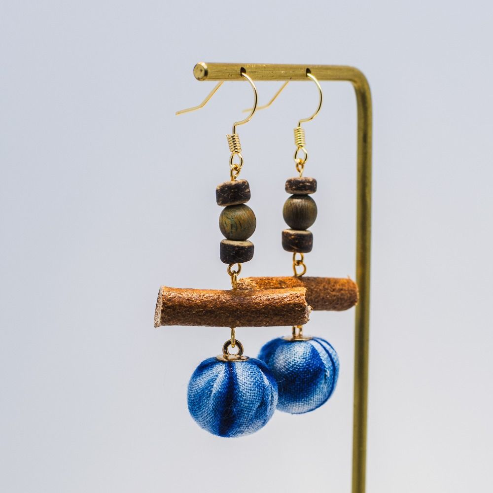 Textured Wood Beads Earring Drop Chinese Vintage Eardrop Unique Tie-Dye Earrings  Women