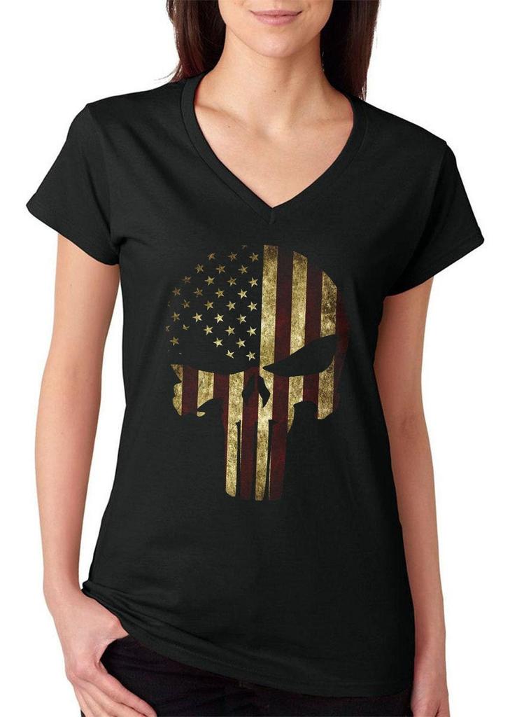 USA Flag Skull Patriotic Women's V-Neck T-Shirt and kids tshirt