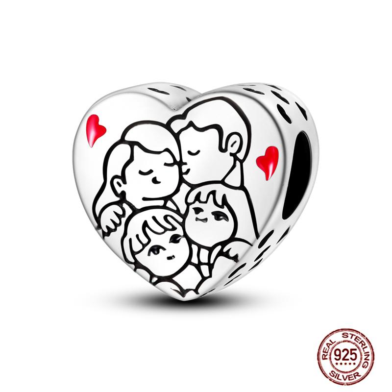 Медные Шармы Большая Любовь Мама Семья Сестра Розовое Сердце Тюльпан Бусины Ча Подходят для Оригинального Браслета Сделай Сам Ювелирный Подарок на День Матери