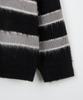 NODU Open Collar Striped Brush Knit [Black]