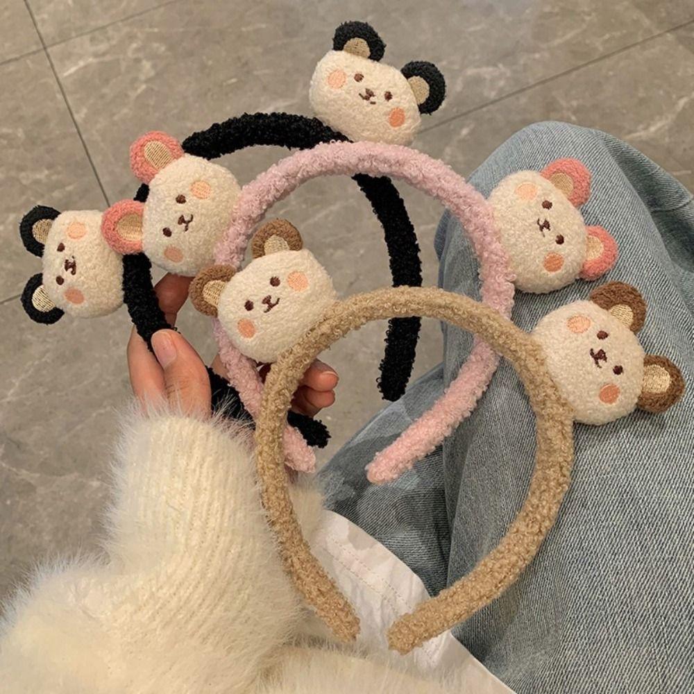 Colorful Cartoon Plush Headband Non-slip Plush Hairband Cute Bear Plush Headband  Makeup