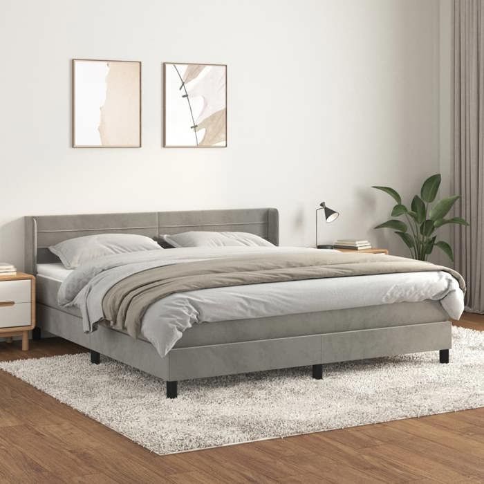 Maison Exclusive - Sommier à lattes de lit et matelas Gris clair 180x200cm Velours