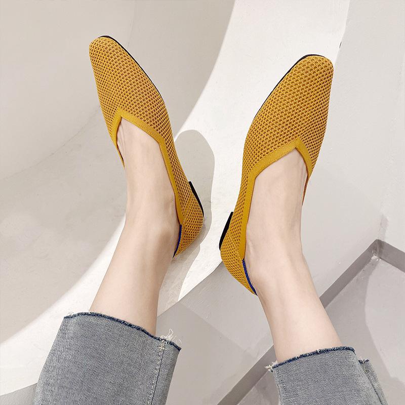 Женские повседневные туфли на плоской подошве Удобные прогулочные туфли на плоской подошве Балетки с острым носком Нескользящие трикотажные рабочие лоферы Легкие модельные туфли для женщин