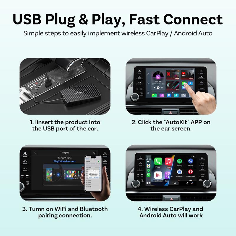 OTTOCAST Play2 Video Pro Беспроводной адаптер Carplay Android Auto Видео AI Box Встроенный Youtube Netflix для автомобиля с проводным Carplay