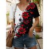 Women's Floral Graphic Vintage Stylish V Neck Short Sleeve Streetwear Tops Oversized Clothing Print Summer T-Shirts
