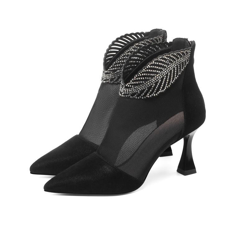 New Female Pointed Sexy Mesh Hollow Thick Heel Ladies High Heels